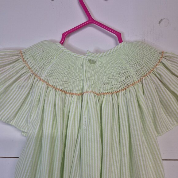 Remember Nguyen Green & White Smocked Dress W/ Orange Crab Embroidery 4T - Picture 6 of 6
